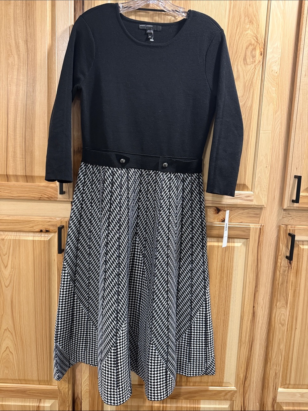 Maggy London Women’s Sz M Dress Retro Houndstooth Mixed Print